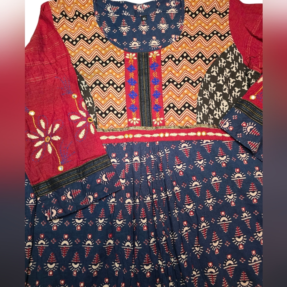 India Inspired Tunic XL Bohemian Hippie Print - Picture 3 of 3